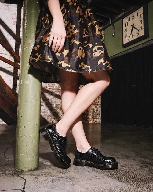1461 Black Emboss Zebra Gloss Oxfords Shoes