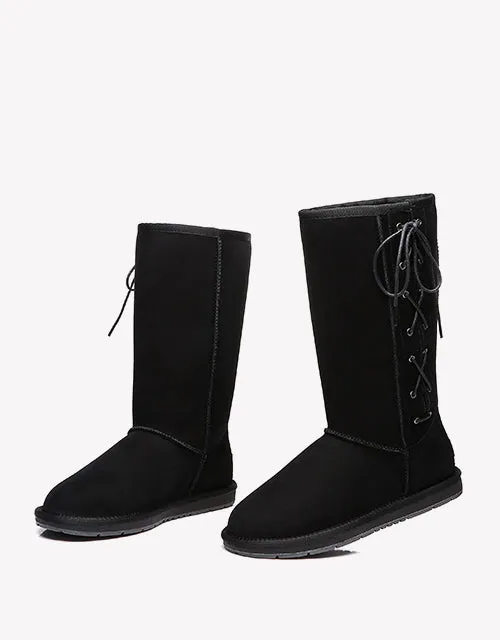 Australian Shepherd UGG Boots Australia Double Face Sheepskin Tall Side Lace Up Boots - 15983