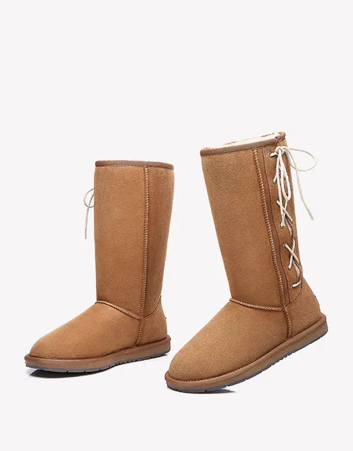 Australian Shepherd UGG Boots Australia Double Face Sheepskin Tall Side Lace Up Boots - 15983