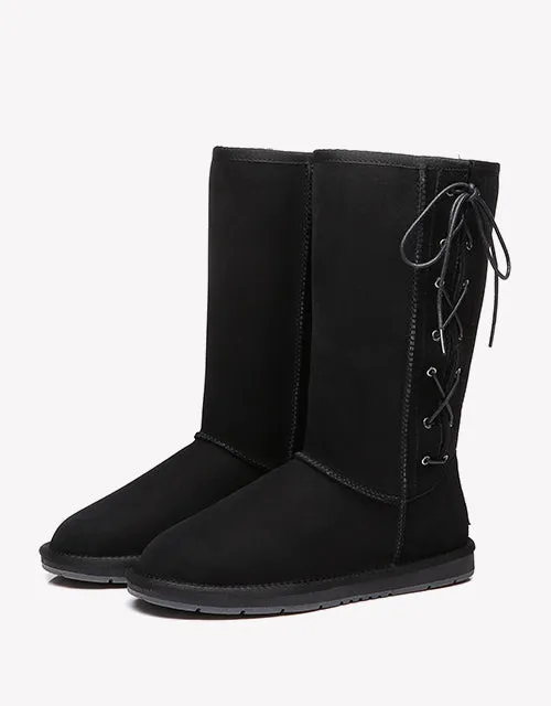 Australian Shepherd UGG Boots Australia Double Face Sheepskin Tall Side Lace Up Boots - 15983
