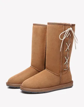 Australian Shepherd UGG Boots Australia Double Face Sheepskin Tall Side Lace Up Boots - 15983