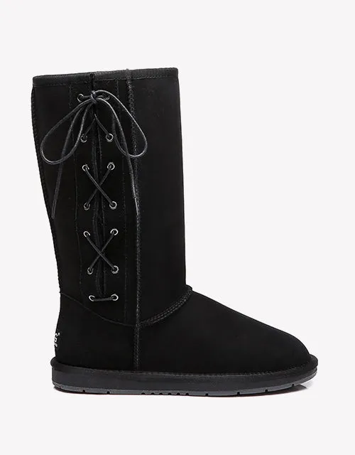 Australian Shepherd UGG Boots Australia Double Face Sheepskin Tall Side Lace Up Boots - 15983