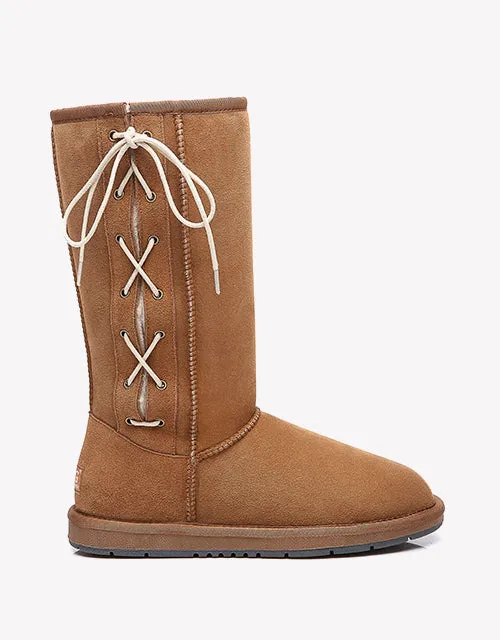 Australian Shepherd UGG Boots Australia Double Face Sheepskin Tall Side Lace Up Boots - 15983