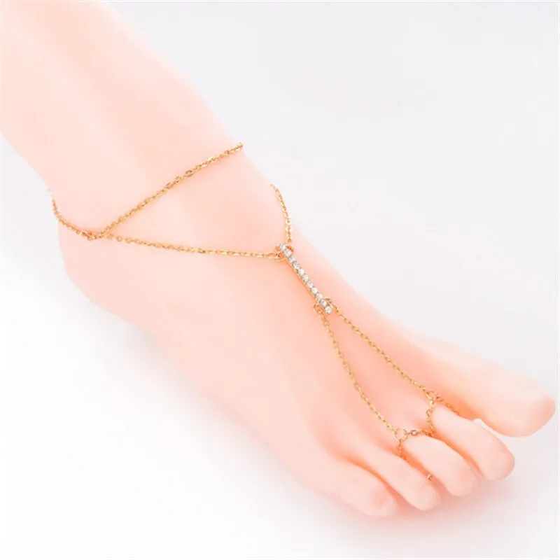 Barefoot Sandals CZ diamond  gold / silver plated anklet Minimalist foot jewelry for bride boho wedding bridsmaid gift for her