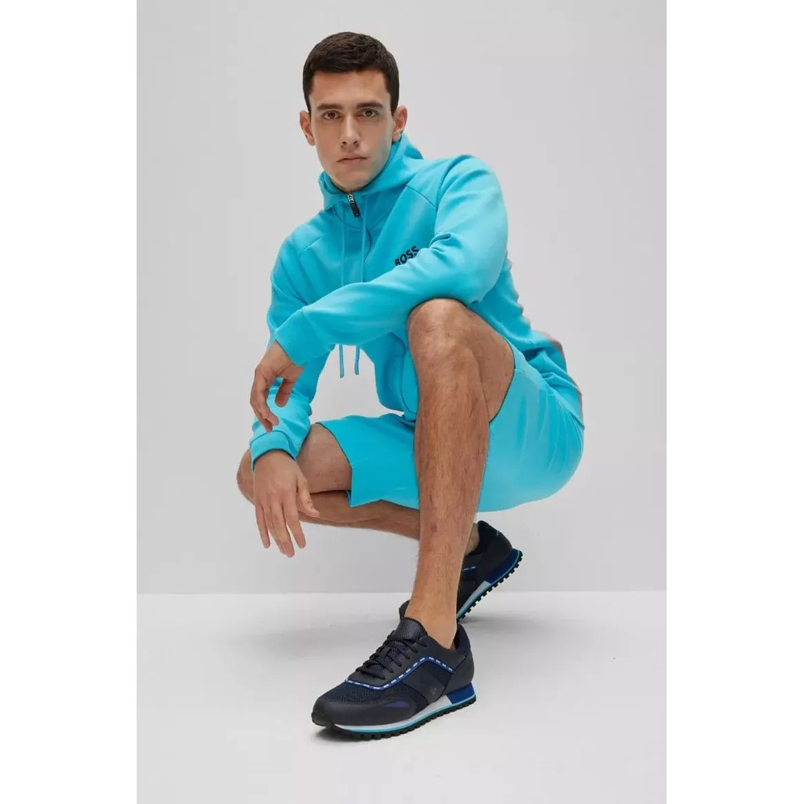 BOSS MIXED-MATERIAL TRAINERS WITH LOGO DETAILS