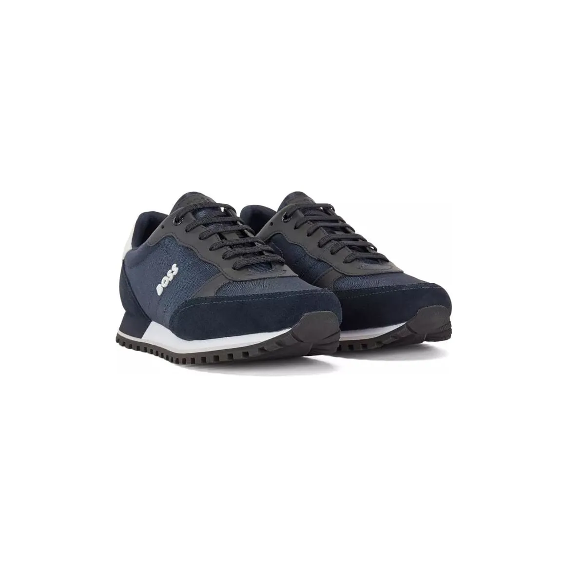 BOSS RUNNING-STYLE TRAINERS IN MIXED MATERIALS WITH RAISED LOGO