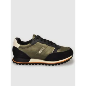 BOSS RUNNING-STYLE TRAINERS IN MIXED MATERIALS WITH RAISED LOGO