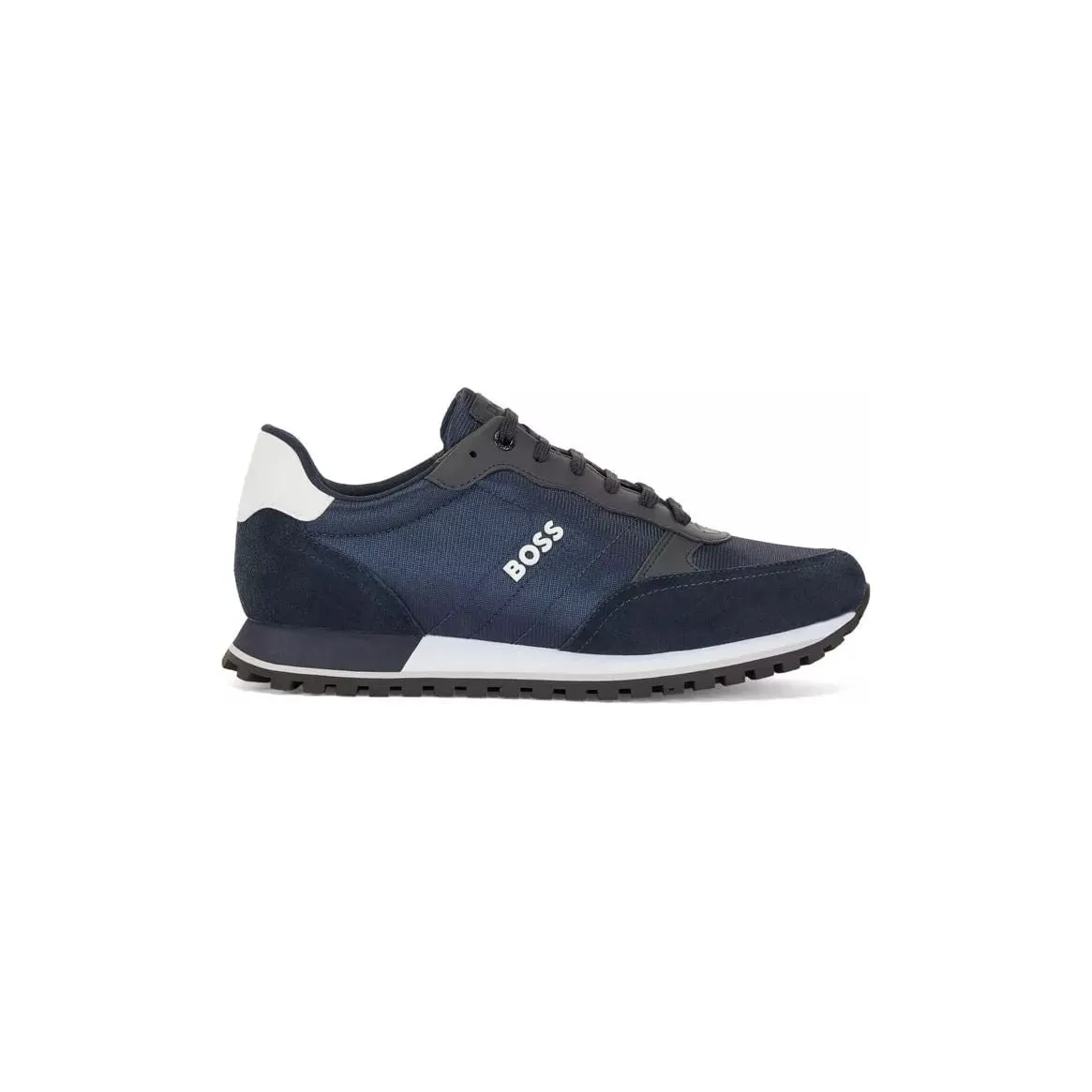 BOSS RUNNING-STYLE TRAINERS IN MIXED MATERIALS WITH RAISED LOGO