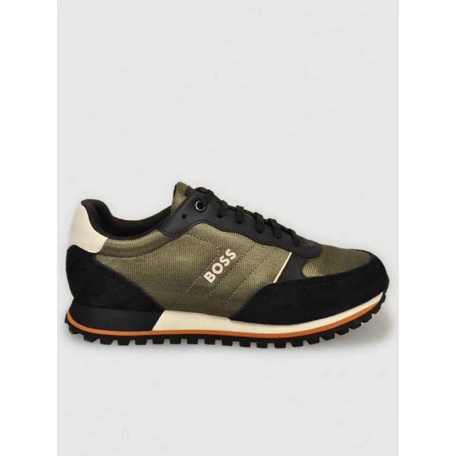 BOSS RUNNING-STYLE TRAINERS IN MIXED MATERIALS WITH RAISED LOGO