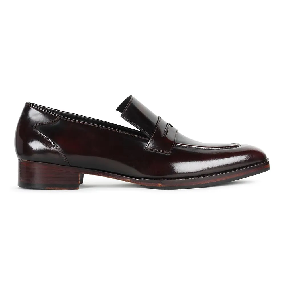 Burgundy Brushed Glossy Sharp Penny Loafers
