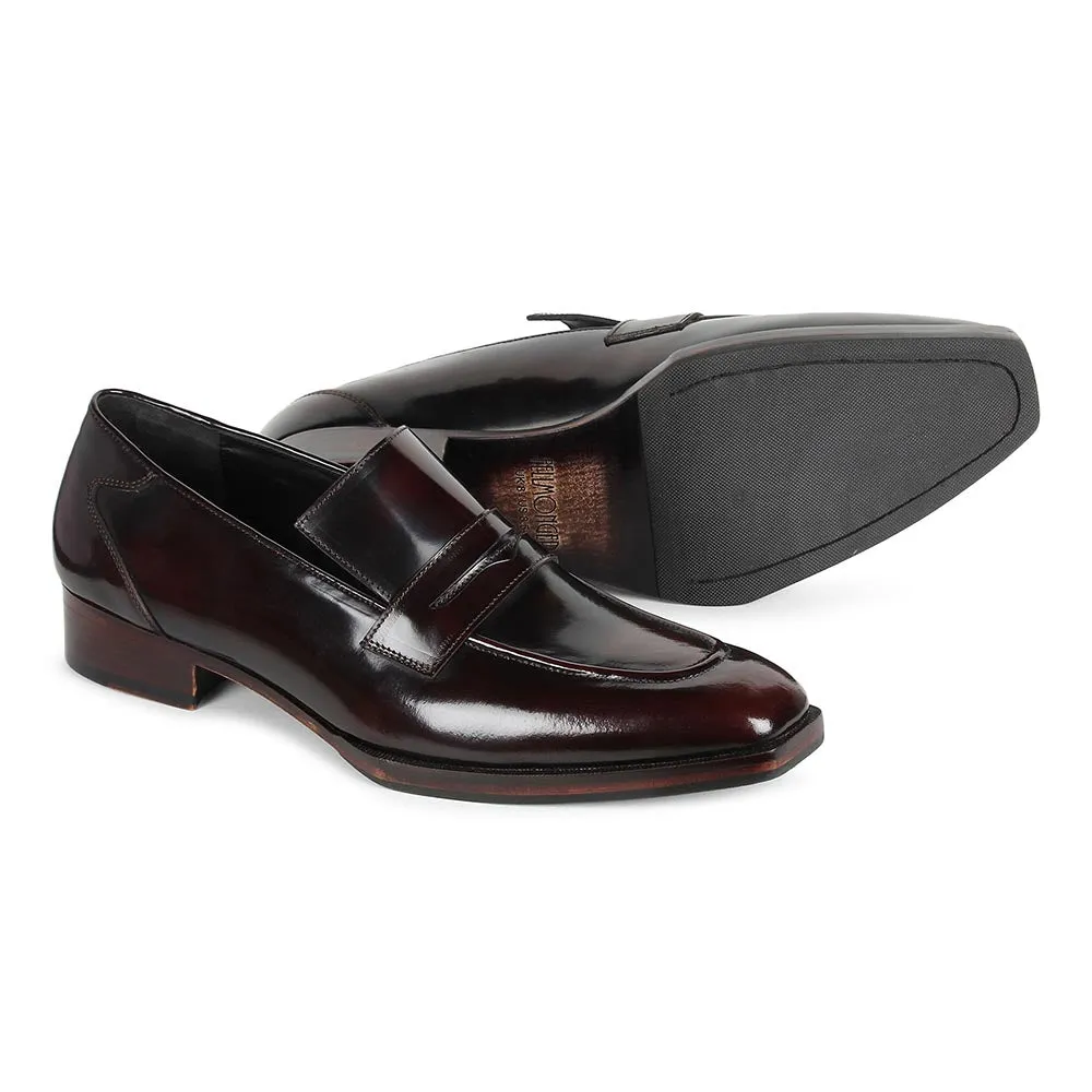 Burgundy Brushed Glossy Sharp Penny Loafers