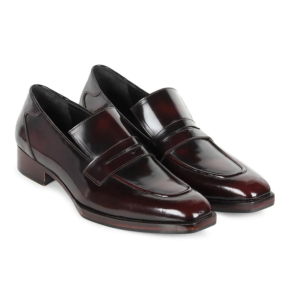 Burgundy Brushed Glossy Sharp Penny Loafers