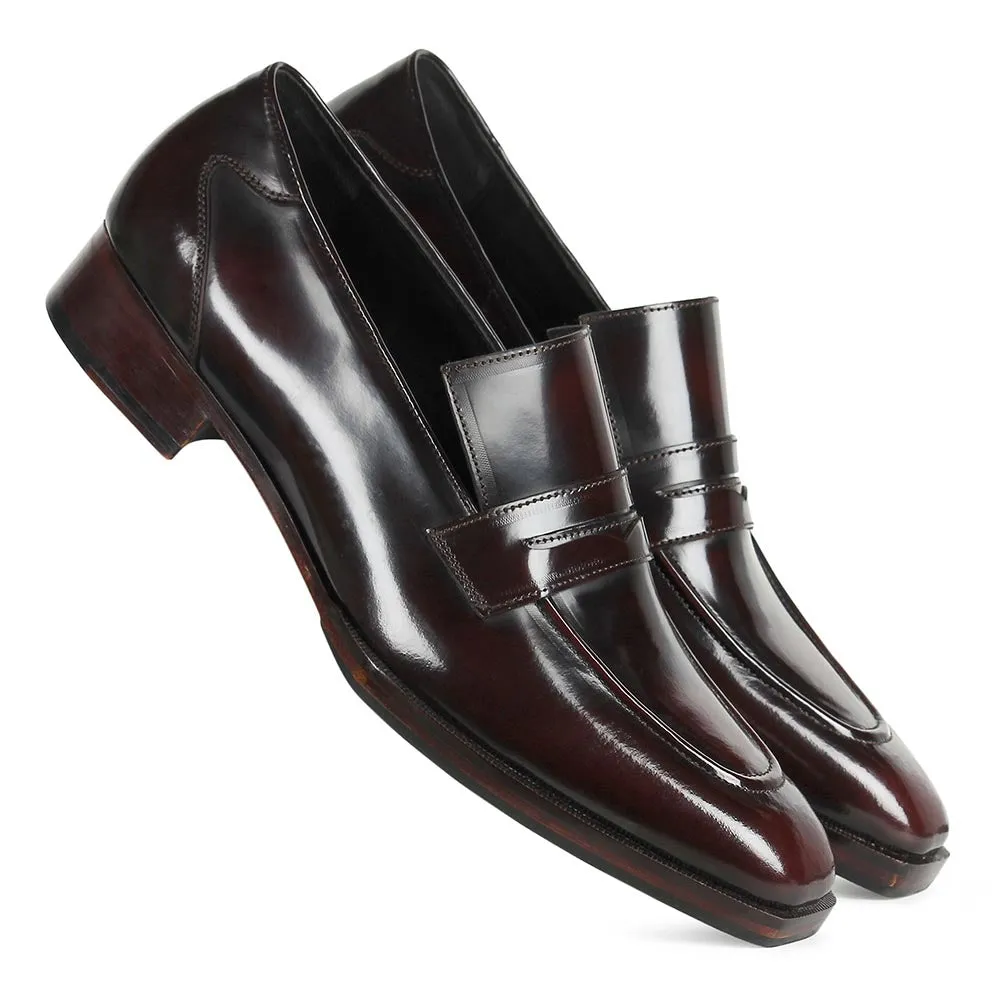 Burgundy Brushed Glossy Sharp Penny Loafers