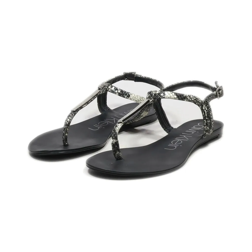 Calvin Klein Flat Sandals Leather Black Colour For Women