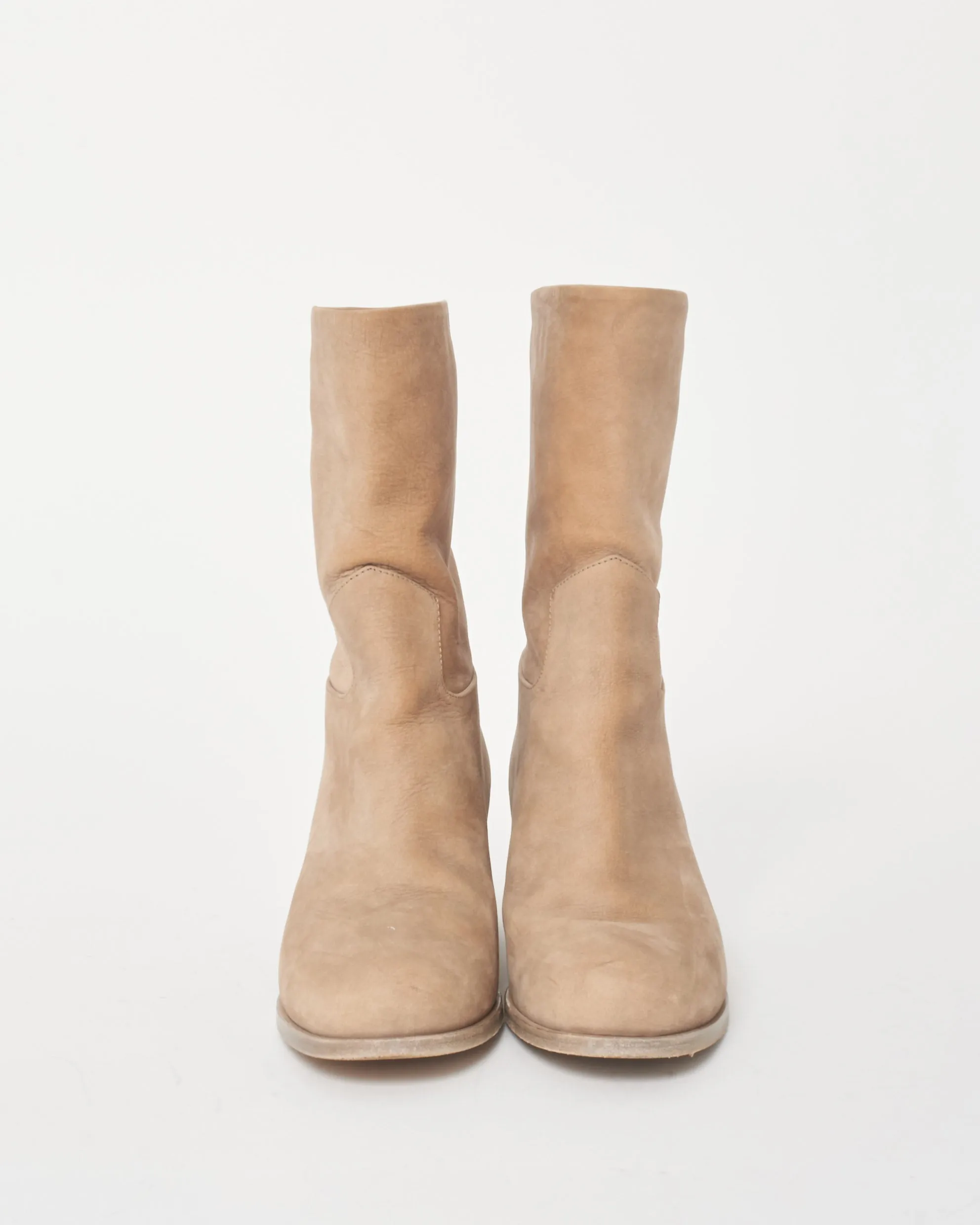 Chanel Beige Nubuck Leather Block Heel Boots - 36.5