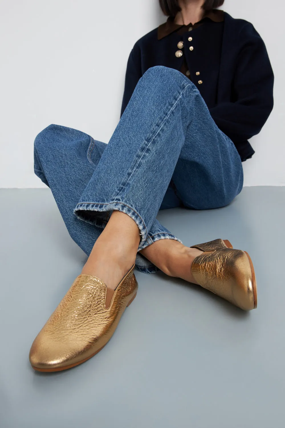 Cleo Loafers in Gold Leather