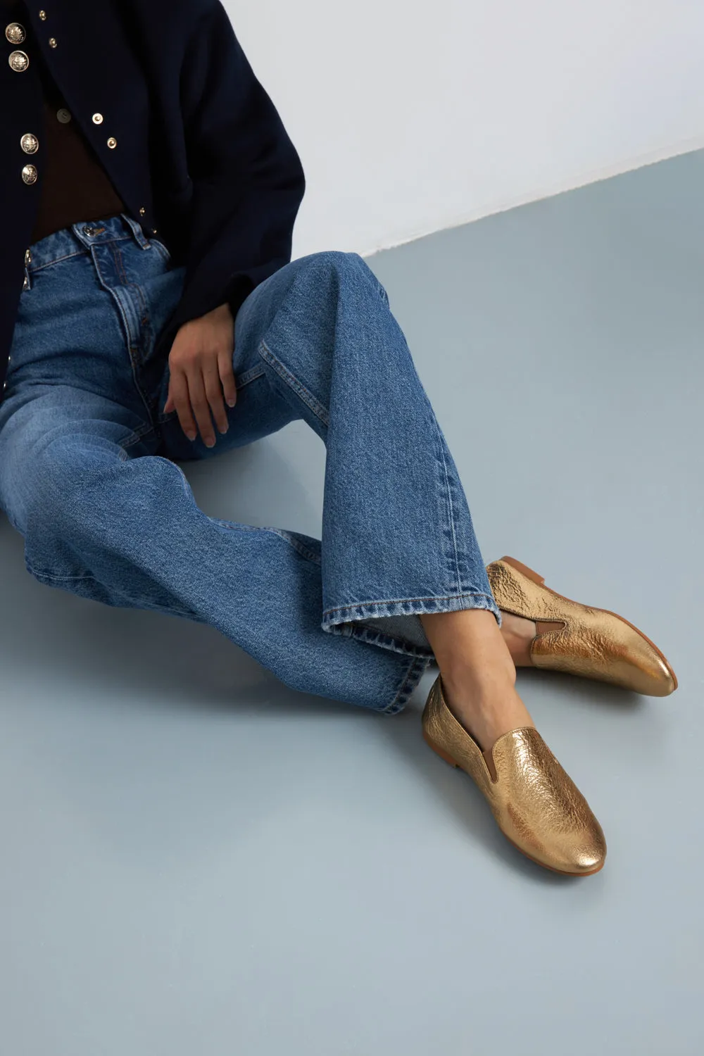Cleo Loafers in Gold Leather