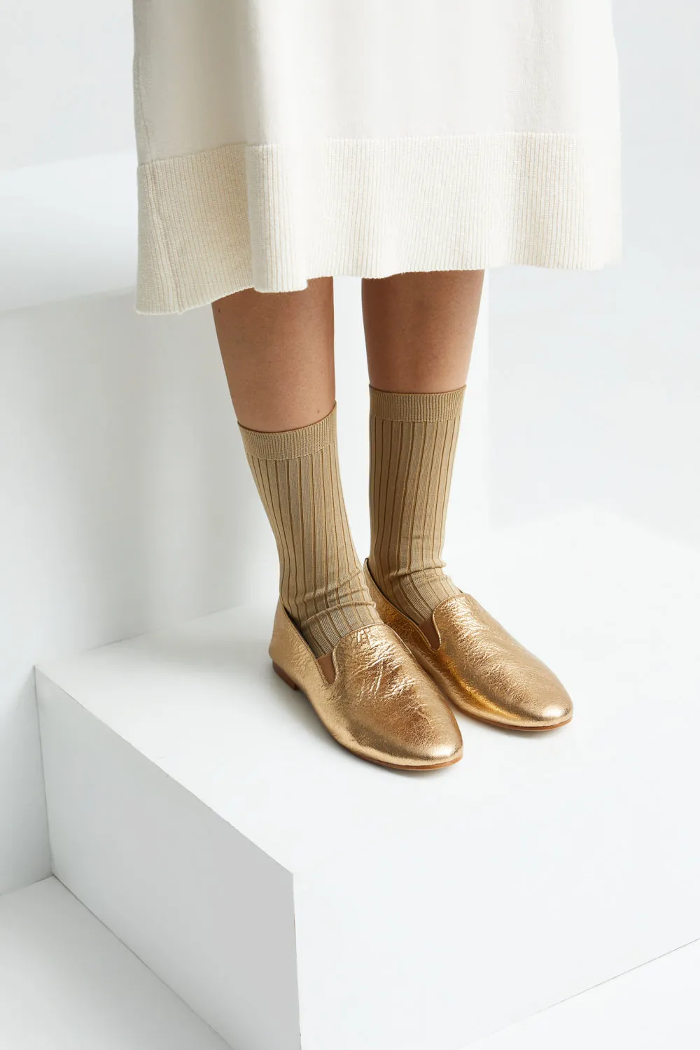 Cleo Loafers in Gold Leather