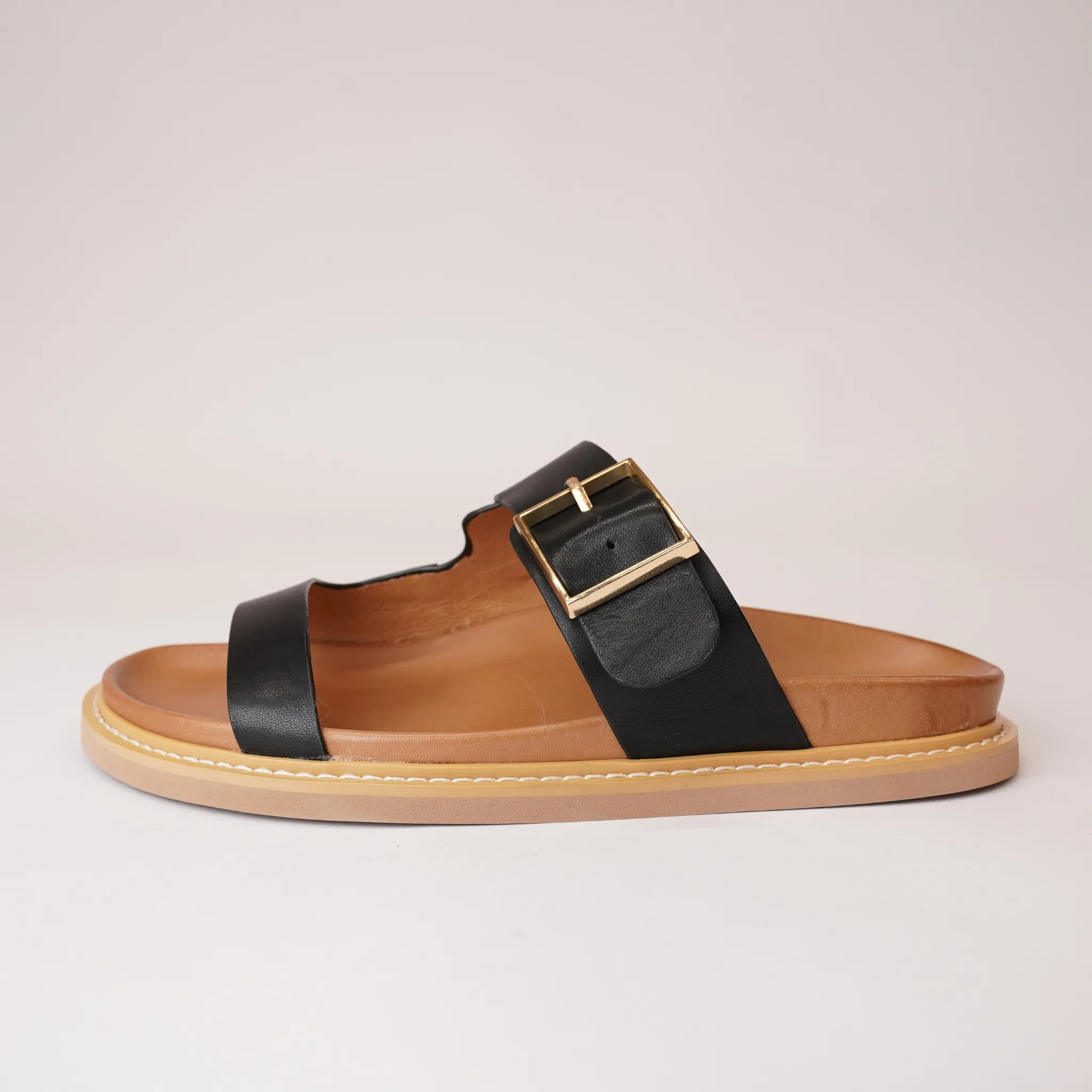 Dedra Black Leather Slides