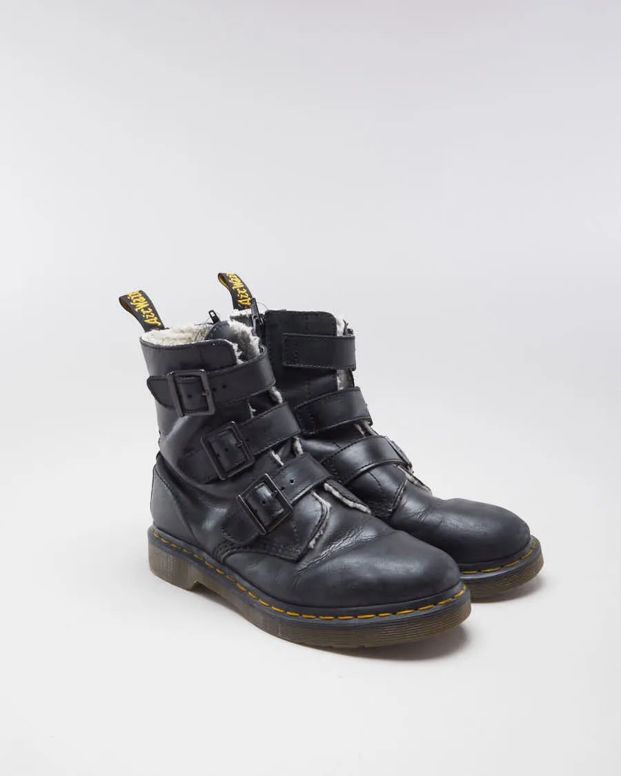 Dr Marten Women's Black Leather 3 Strap Shearling Lined Boots - EUR 38