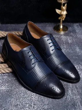 Federal Blue Handmade Premium Italian Leather Weaved Oxfords