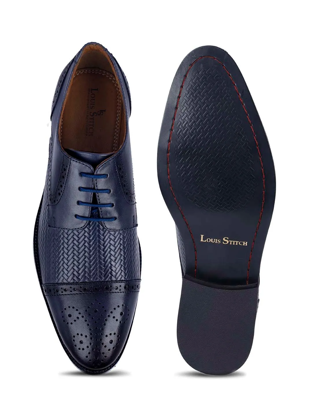 Federal Blue Handmade Premium Italian Leather Weaved Oxfords