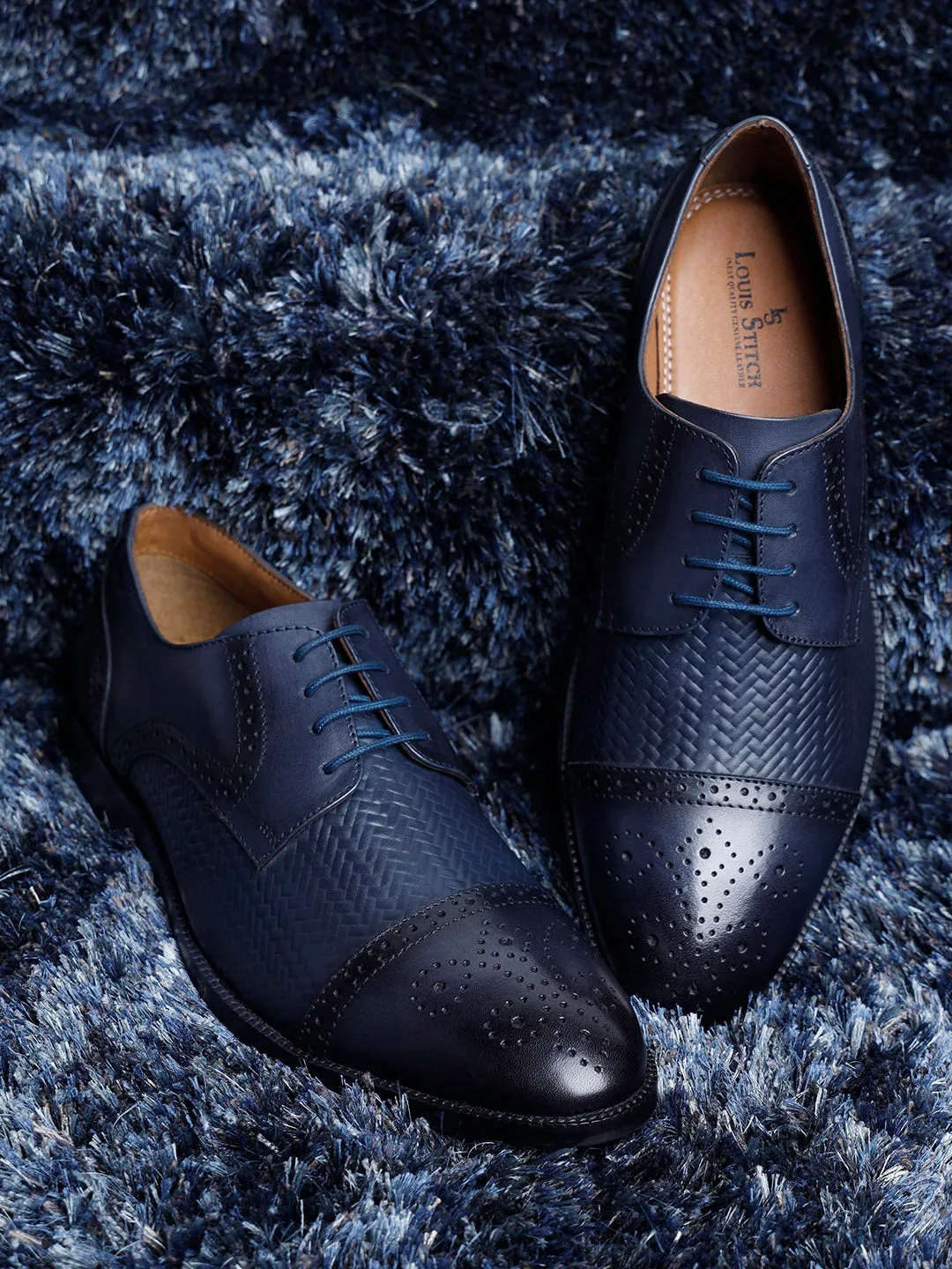 Federal Blue Handmade Premium Italian Leather Weaved Oxfords