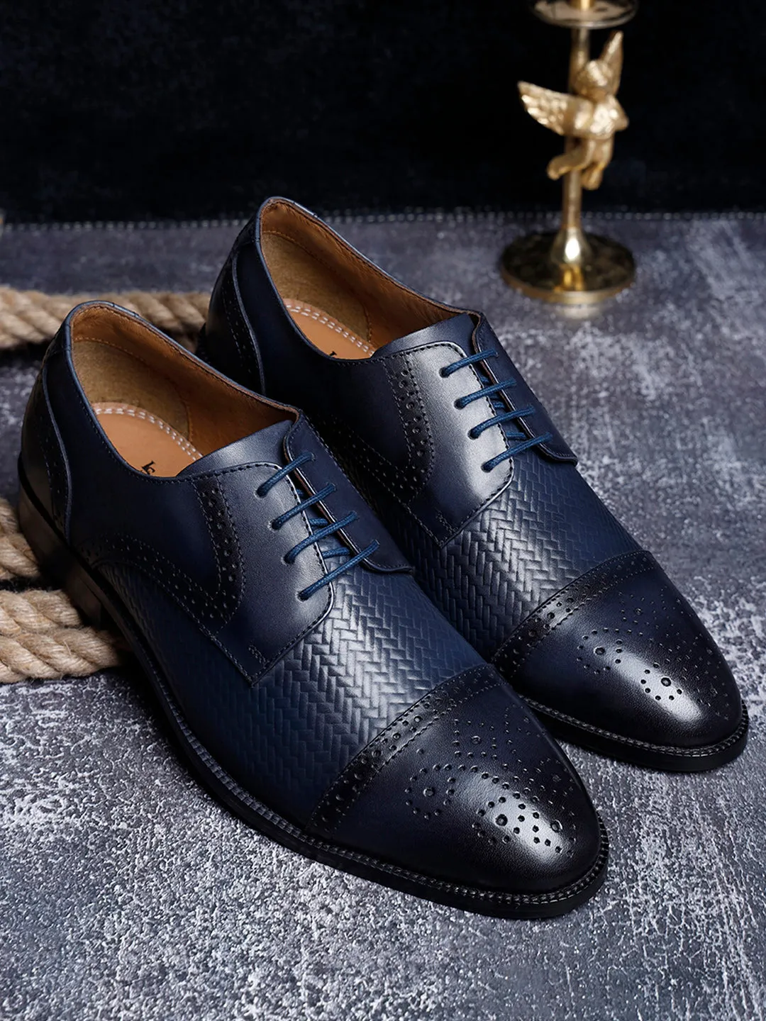 Federal Blue Handmade Premium Italian Leather Weaved Oxfords