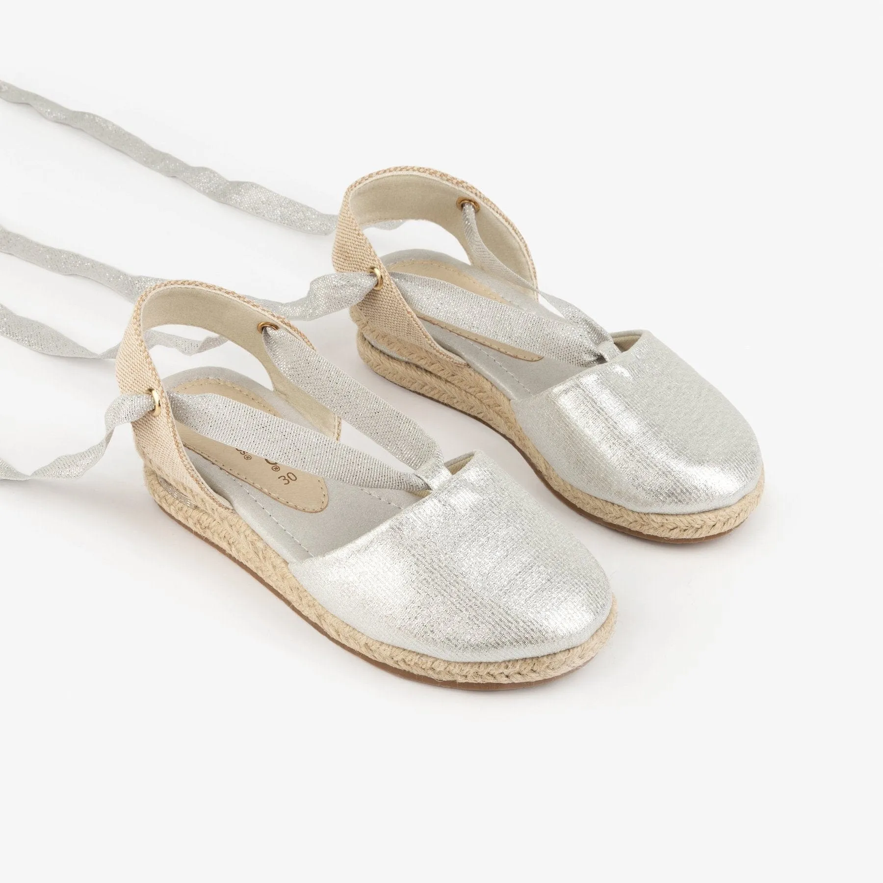 Girl's Silver Wedge Canvas Espadrilles