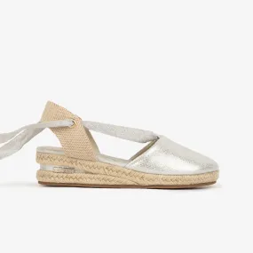 Girl's Silver Wedge Canvas Espadrilles