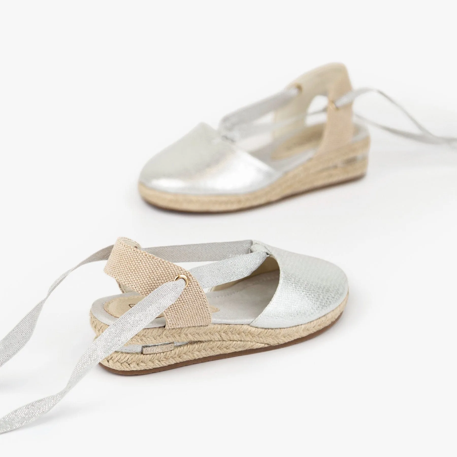 Girl's Silver Wedge Canvas Espadrilles