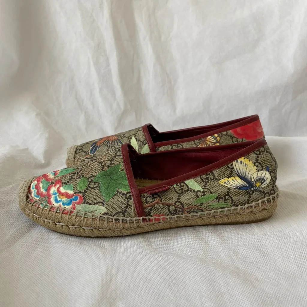 Gucci Multicolor Tian Print GG Supreme Canvas Flat Espadrilles, 39.5