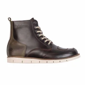 HELSTONS LIBERTY LEATHER WAXED MOTORCYCLE BOOTS - BROWN/KHAKI