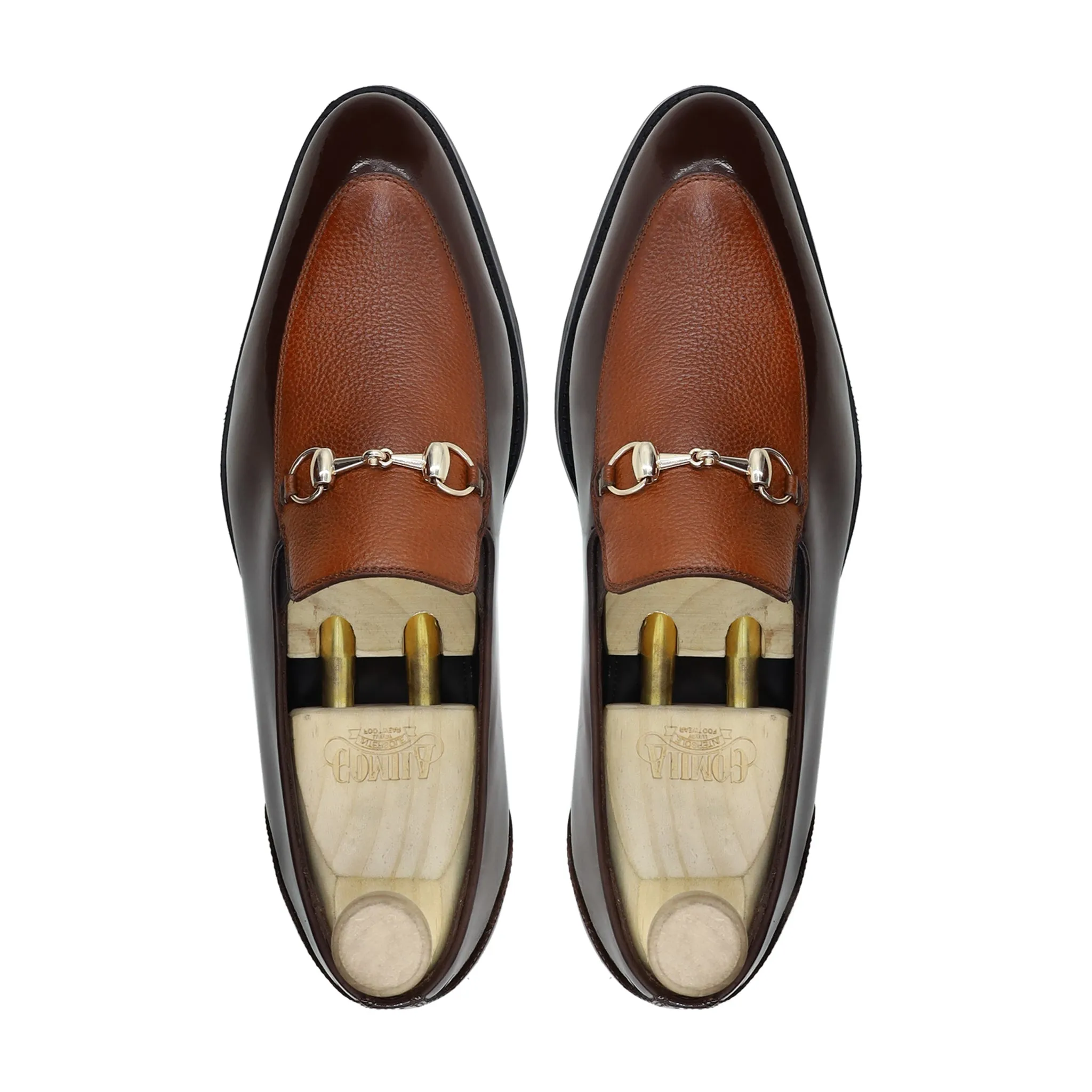 Heuchera -  Men's Dark Brown Patent and Brown Pebble Grain Leather Loafer
