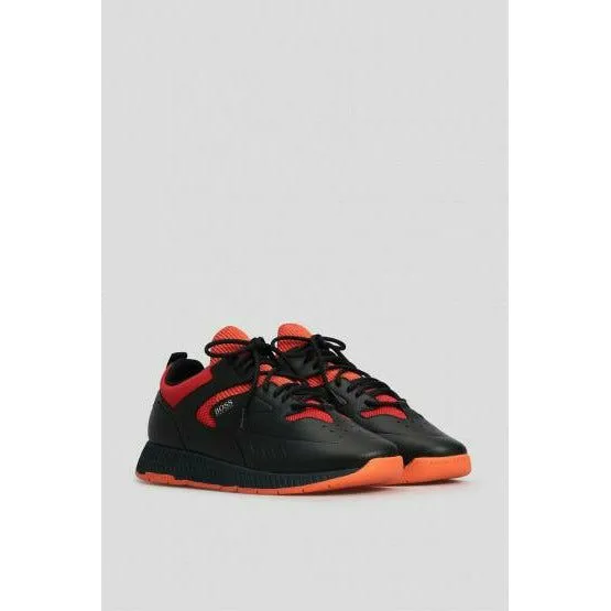 LACE-UP TRAINERS IN LEATHER WITH JACQUARD-KNITTED DETAILS
