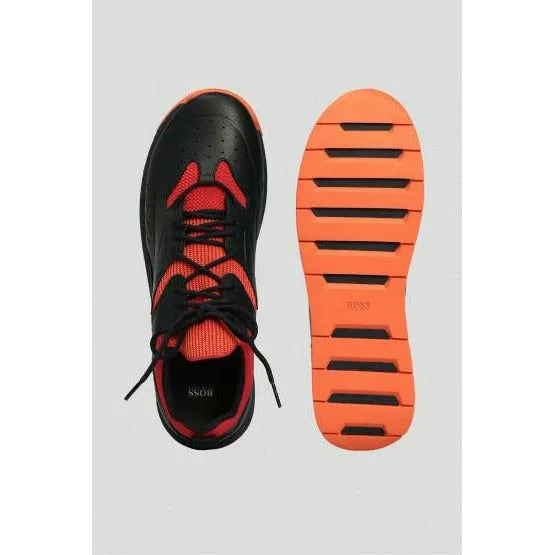 LACE-UP TRAINERS IN LEATHER WITH JACQUARD-KNITTED DETAILS