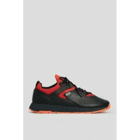 LACE-UP TRAINERS IN LEATHER WITH JACQUARD-KNITTED DETAILS