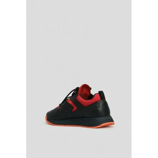LACE-UP TRAINERS IN LEATHER WITH JACQUARD-KNITTED DETAILS