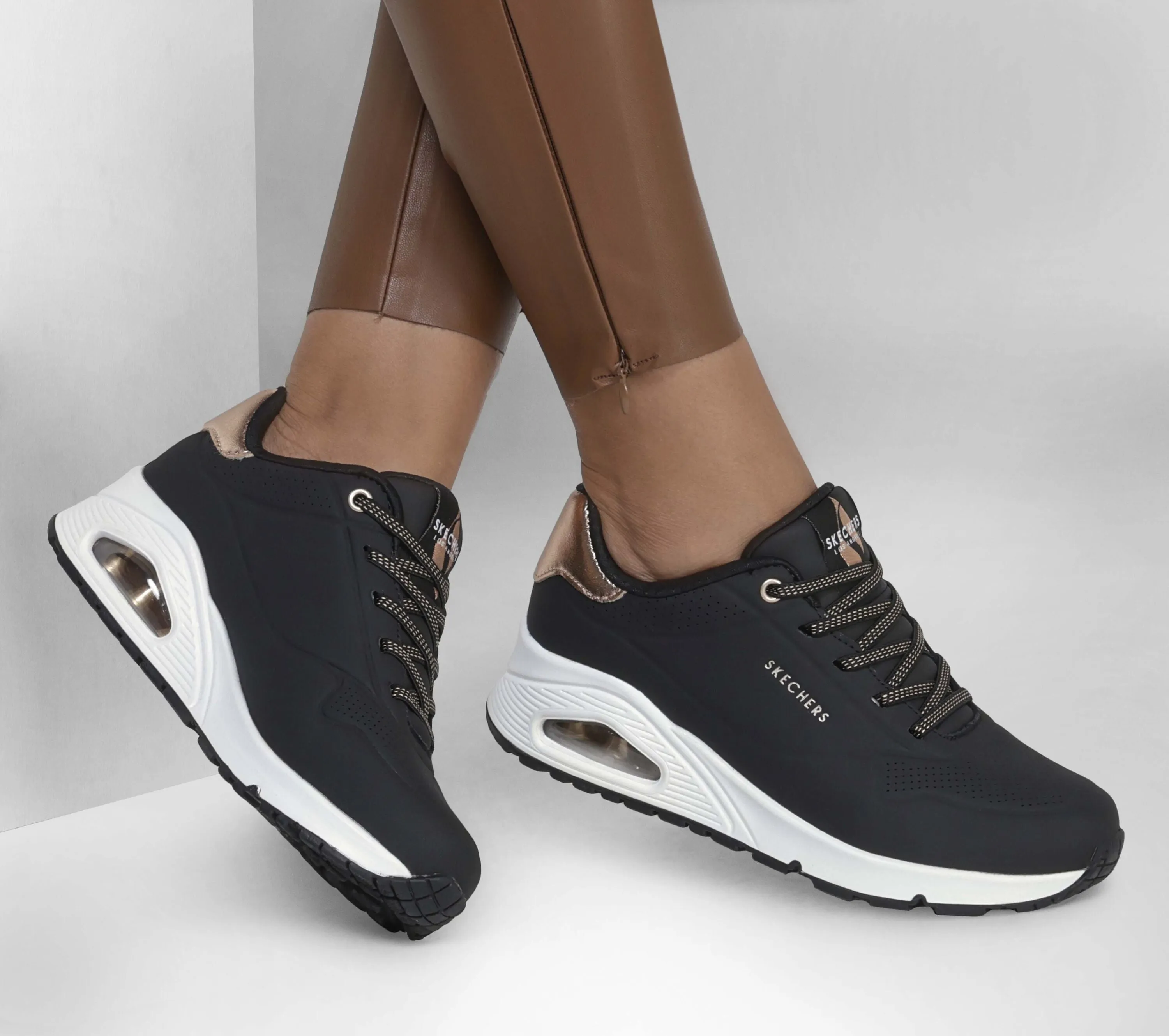 Ladies Skecher Trainers Black Uno 2 Shimmer Away 155196 BLK