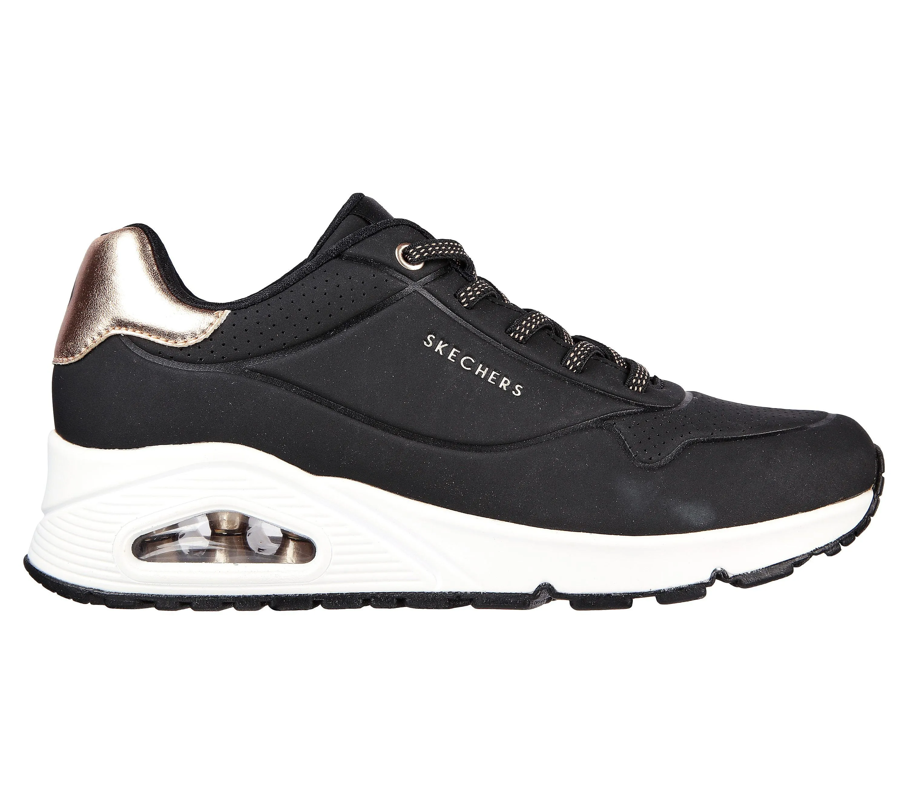 Ladies Skecher Trainers Black Uno 2 Shimmer Away 155196 BLK