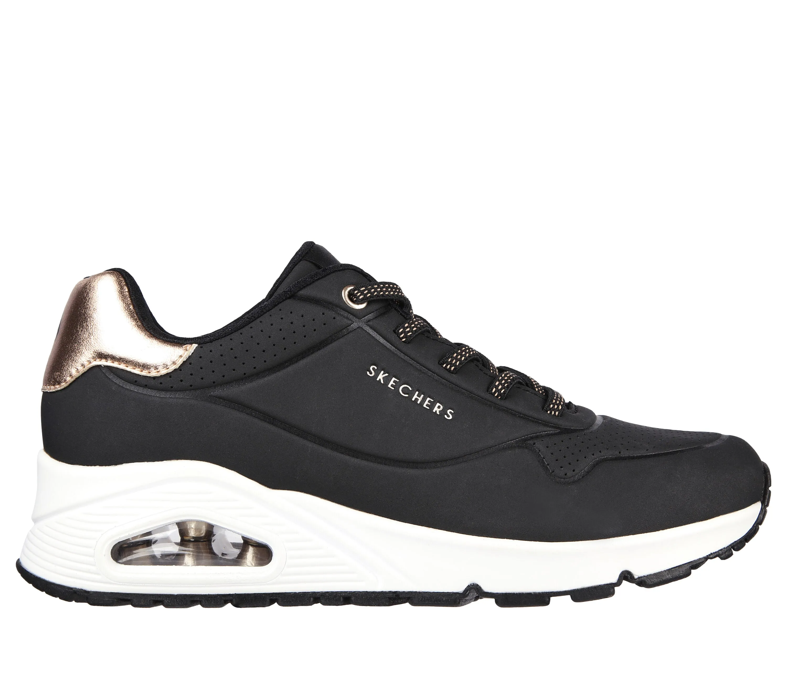 Ladies Skecher Trainers Black Uno 2 Shimmer Away 155196 BLK