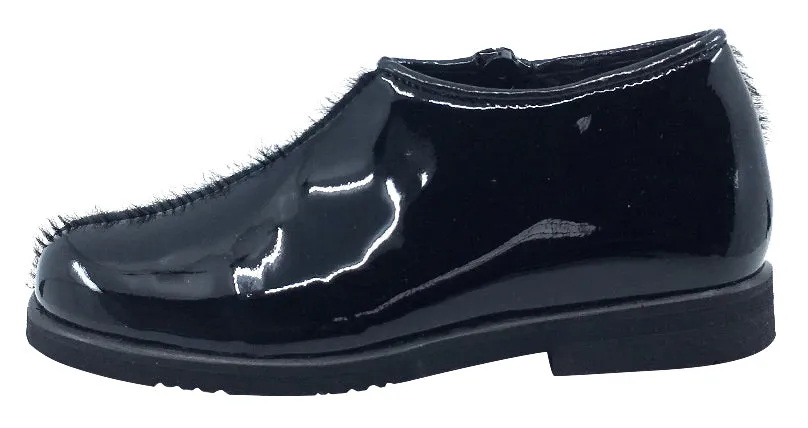 Luccini Girl's Half Patent Half Pony Hair Zip-Up Fashion Boots, Black Patent/Black Pony Hair