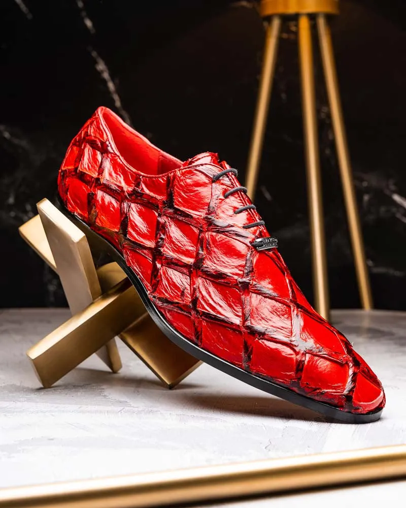 Marco Di Milano Olivieri Genuine Pirarucu Red Tassel Oxford Shoes