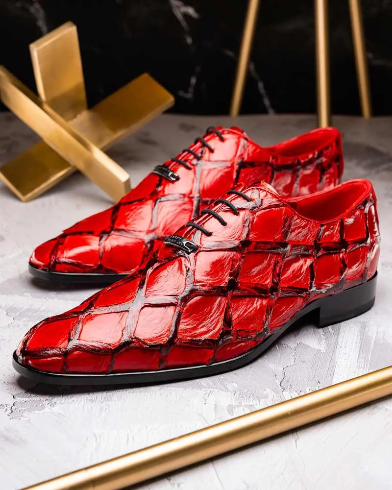 Marco Di Milano Olivieri Genuine Pirarucu Red Tassel Oxford Shoes