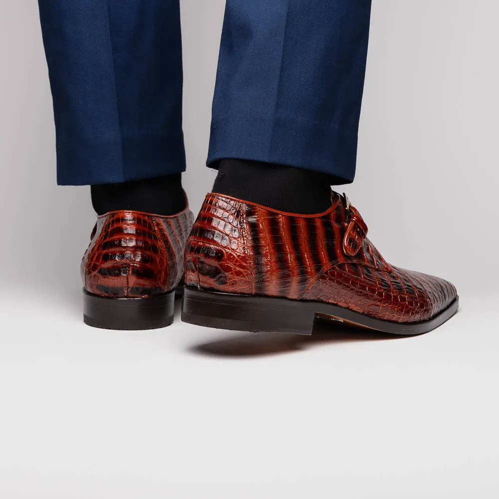 Marco Di Milano Rovigo Caiman Cognac Dress Monk Strap Shoes