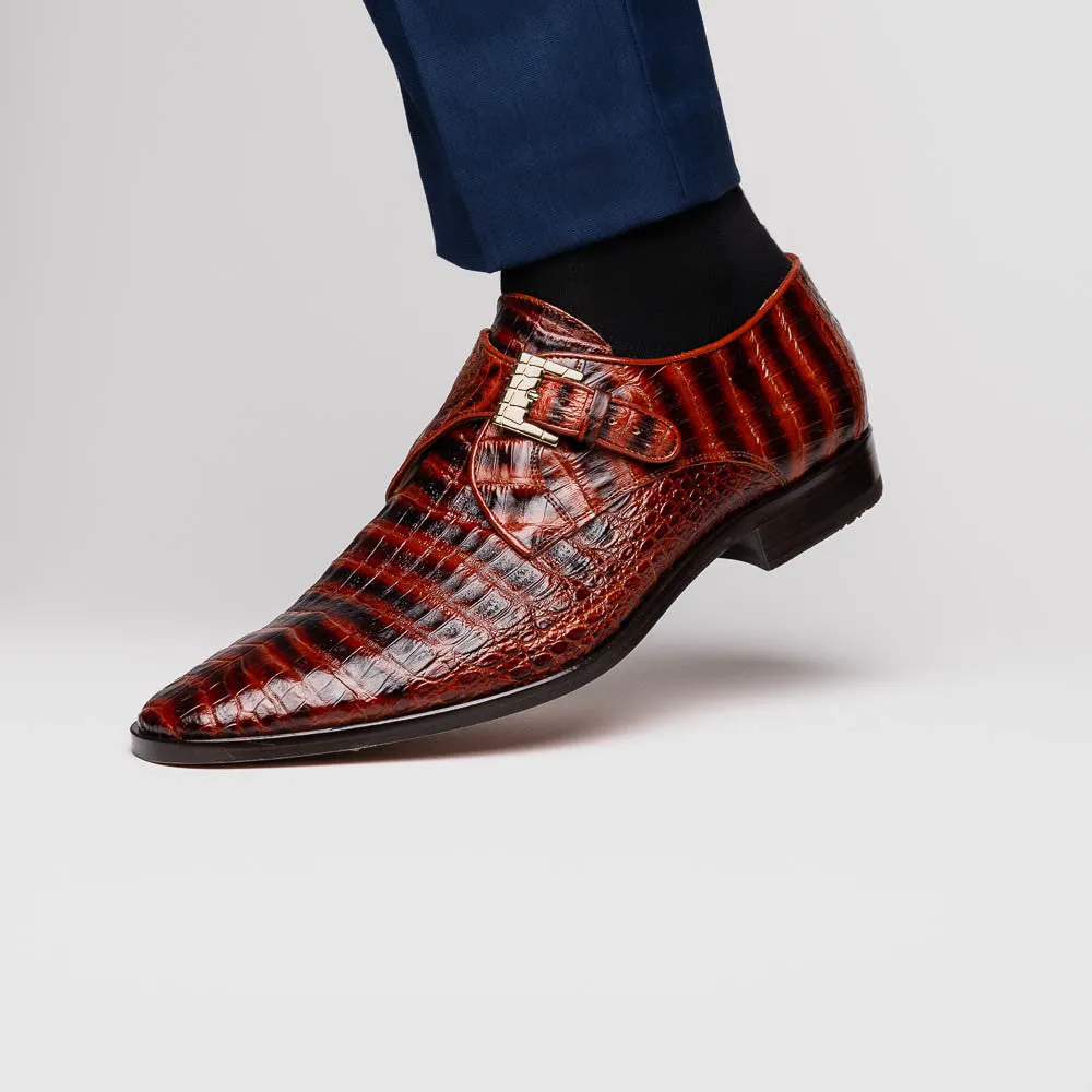 Marco Di Milano Rovigo Caiman Cognac Dress Monk Strap Shoes