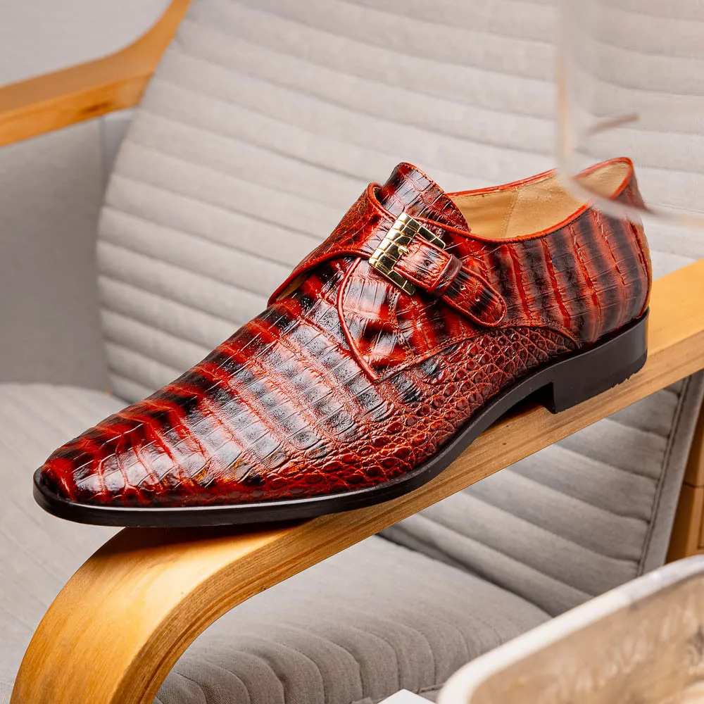 Marco Di Milano Rovigo Caiman Cognac Dress Monk Strap Shoes