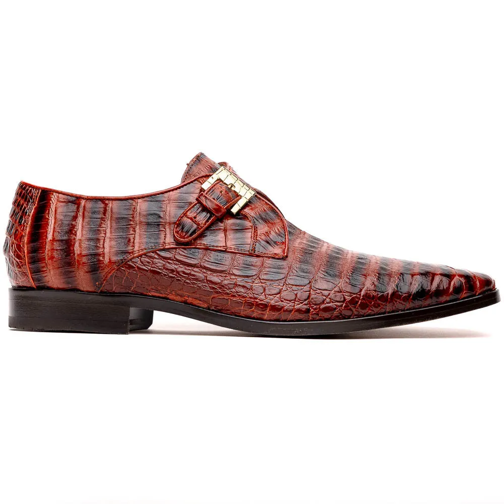 Marco Di Milano Rovigo Caiman Cognac Dress Monk Strap Shoes