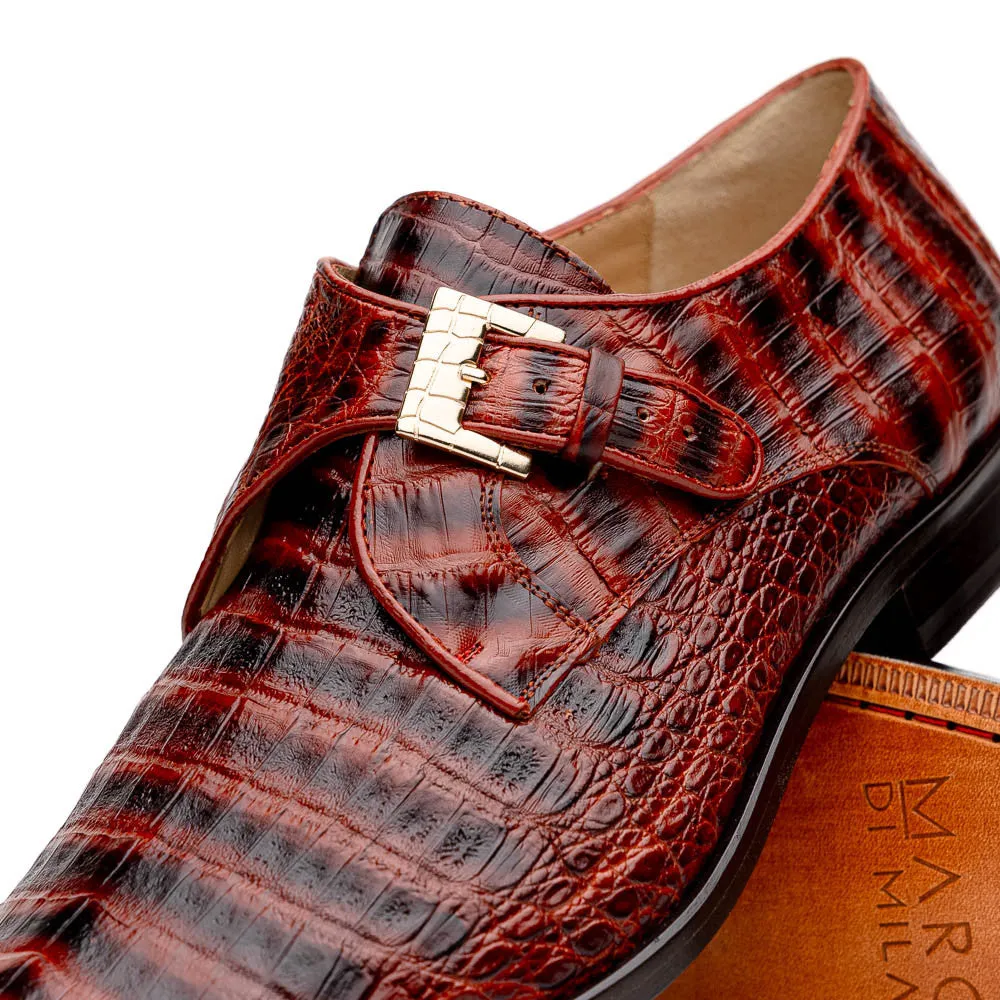 Marco Di Milano Rovigo Caiman Cognac Dress Monk Strap Shoes