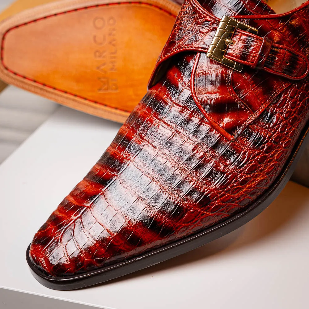 Marco Di Milano Rovigo Caiman Cognac Dress Monk Strap Shoes